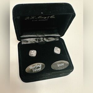 Sterling Silver Womens Round Diamond Cluster Stud Earrings 1/10 Cttw from Macy’s